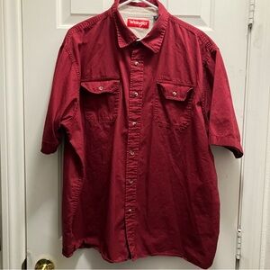 Wrangler Shirt Mens Size 2X Red Button Front Short Sleeve